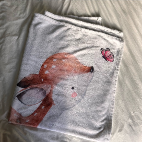 White Throw Blanket Cute Cartoon Deer - Picture 3 of 4